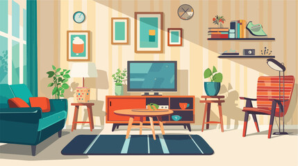Livingroom with television scene Vector illustration.