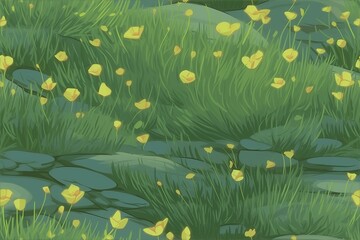 Watercolor buttercups, on a light green background