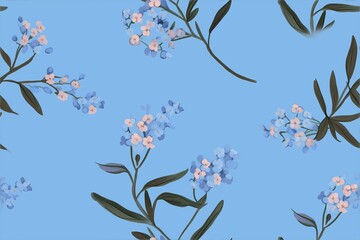 Watercolor tiny blue flowers on blue background seamless pattern