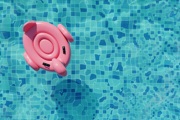 Flamingo floats in swimming pool. Summer swimming pool party. 3d render. Top view - 809829377