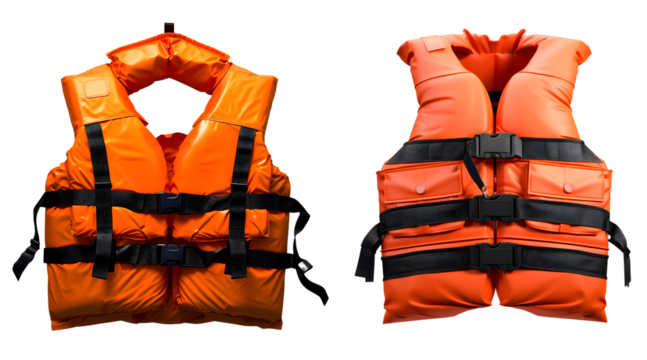 Orange life jacket set isolated png transparent background