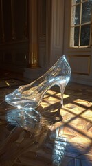 3D image of Cinderella's glass slipper on the floor
