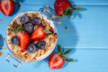 Summer berries granola breakfast layered dessert