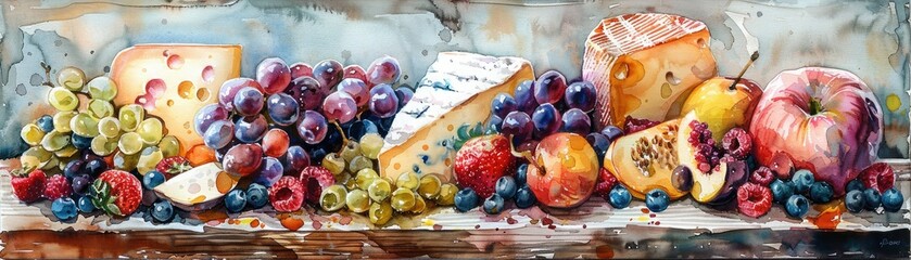 A colorful variety of fruits and cheeses