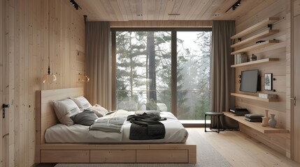 Scandinavian style interior design of modern bedroom