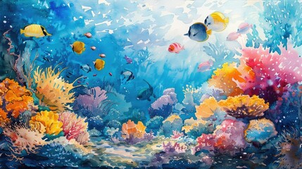 Naklejka premium Underwater world. Tropical fishes and corals.