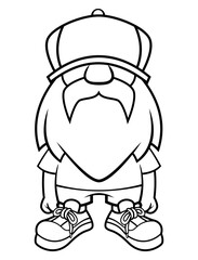 Bearded Man Face cartoon characters wearing trucker cap, short jeans, t-shirt, and sneakers. Best for outline, logo, mascot, and coloring book with transportation or fashion themes