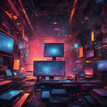 ai generate image Digital background featuring  technological Neon Lighting Art Inspirations: Art Station, Deviantart