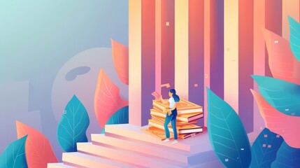 Banner design of financial literacy in minimal styles, educating on money management, illustration template for text