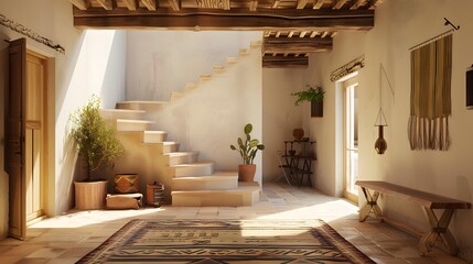 staircase, apartment, beam, contemporary, ethnic, floor, hall, corridor, interior, mediterranean, room, carpet, step, doorway, entrance, vestibule