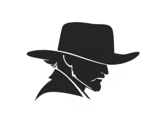 Cowboy silhouette Face black logo head wearing a hat Isolate background