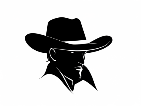 Cowboy silhouette Face Cowboy black logo head wearing a hat Isolate background 