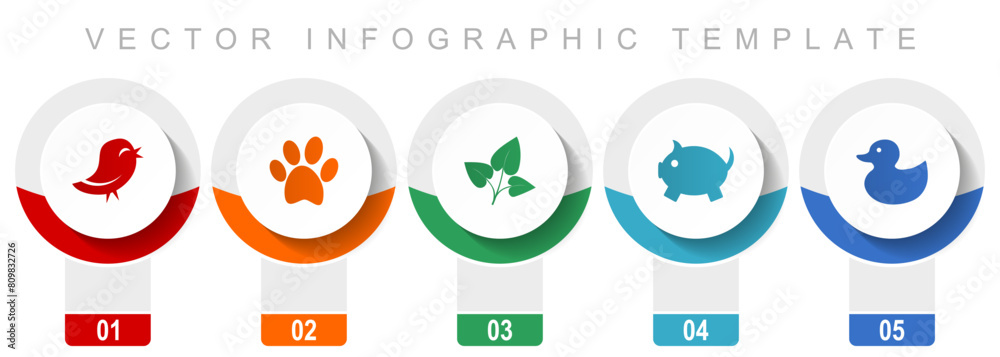 Poster nature icon set, miscellaneous vector icons such as bird, animal, leaf, pig and duck, modern design 
