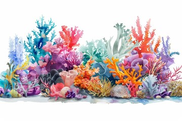 A fantastic watercolor of a vibrant coral reef, celebrating the diversity of marine life, isolated minimal with white background
