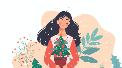 Woman with christmas tree avatar character Vector illustration