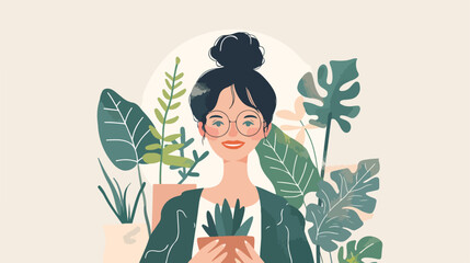Woman with plants over white Vector illustration. vector