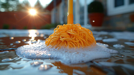 Dip the mop made into soapy water, watching as it becomes saturated with cleansing solution. sweep the mop across the floor, erasing stains and leaving behind a trail of freshness in its wake.
