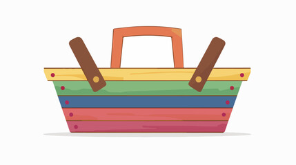 Wooden basket flat in colorful silhouette over white