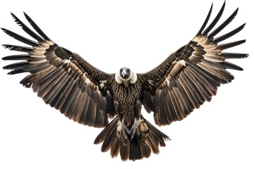 Naklejka premium A vulture with wings spread, intimidating presence, isolated on white
