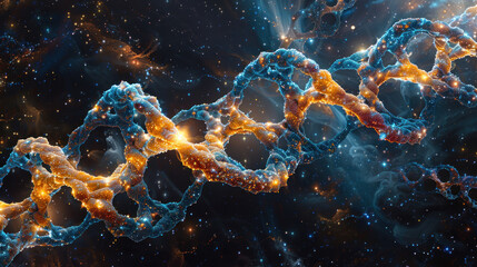 Obraz premium Scientific exploration with a captivating wallpaper showcasing the elegant structure of DNA molecules.