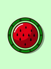 Fresh juicy watermelon slice vactor illustration, watermelon cartoon character image, watermelon slice image with background 