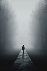 Person walking in fog
