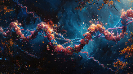 Scientific discovery with a banner adorned with the iconic double helix of DNA molecules.