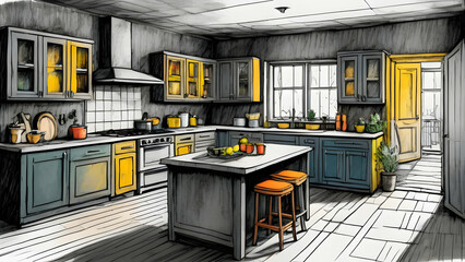 Kitchen Interior Modern Sketch Style