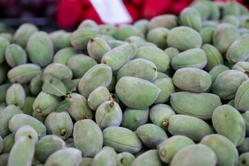 Close up view for green almonds