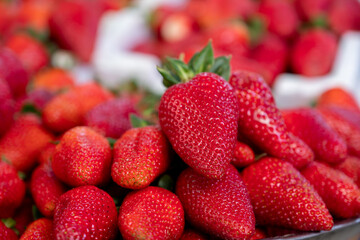 Close up view for strawberries stacked with red beautiful color
