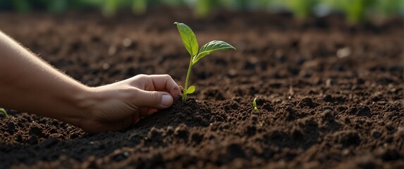 Expert hand of farmer checking soil health before growth a seed of vegetable or plant seedling, Business or ecology concept, analyze complex data sets in real-time, with a digital interface overlaid o
