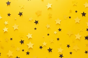 Vibrant yellow backdrop adorned with a variety of black and gold stars, ideal for celebrations