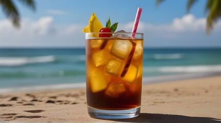 Tropical long island iced tea cocktail with blurred bear.generative.ai