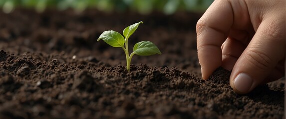 Expert hand of farmer checking soil health before growth a seed of vegetable or plant seedling, Business or ecology concept, analyze complex data sets in real-time, with a digital interface overlaid o