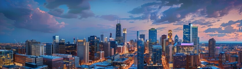 Naklejka premium Featuring a bustling urban skyline at night, the image provides ample copy space, ideal for city tourism and business promotions