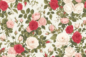 Timeless Elegance A Repeating Pattern of Roses and Ivy Leaves