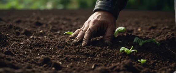 Expert hand of farmer checking soil health before growth a seed of vegetable or plant seedling, Business or ecology concept, analyze complex data sets in real-time, with a digital interface overlaid o
