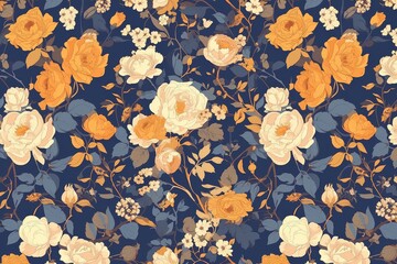 A Seamless Vector Pattern of Roses, Peonies, and Vines
