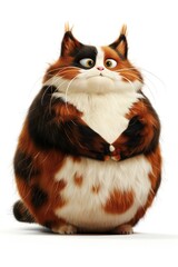 Funny fat cartoon cat on white isolated background generated AI