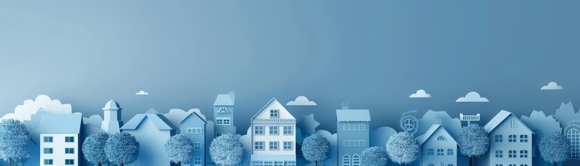 Fototapeta premium Illustration banner of luxury real estate in paper art styles, showcasing opulent properties, with big copy space