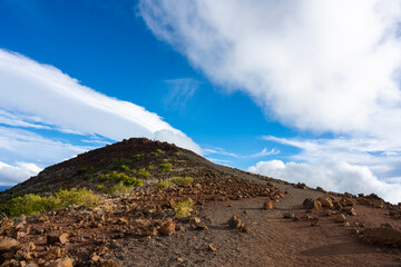 landscape with sky and clouds on mountain top.