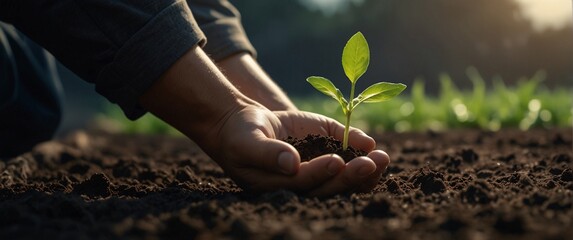 Expert hand of farmer checking soil health before growth a seed of vegetable or plant seedling, Business or ecology concept, analyze complex data sets in real-time, with a digital interface overlaid o