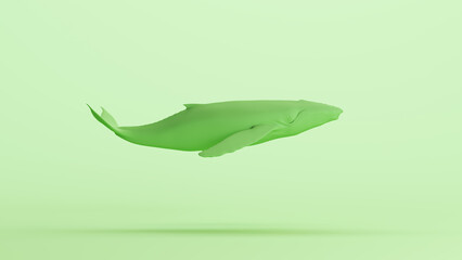 Green whale large humpback whale mint soft tones sculpt background 3d illustration render digital rendering