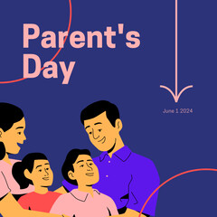 Parents day, vector illustration, flyer, banner, social media post, poster, typography, icons, colors, research, math, backdrop, Template for background