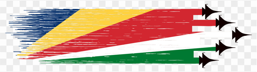 Seychelles flag with military fighter jets isolated background. vector illustration
