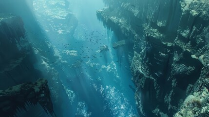 On a newly mapped planet, vertical cliffs rise sharply from deep ocean floors, creating dramatic landscapes and diverse ecological niches