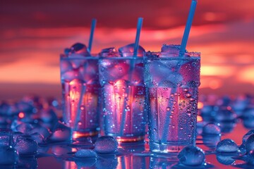 Various cold drink cups and ice balls professional advertising food photography