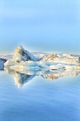 Glacier Lagoon with Floating frozen Ice in Iceland
