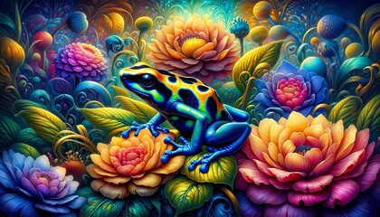 Image of a Poison Dart Frog in a mystical garden