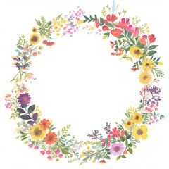 Fototapeta premium flower frame illustration, circle frame made of flowers, poster illustration, flower Wreath, background, poster, wedding, card, 